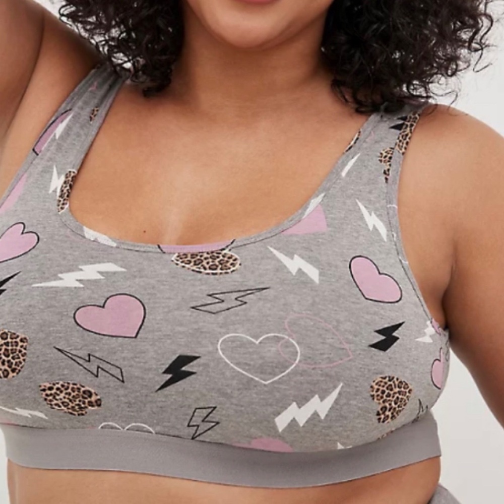 🆕 Grey Lightning Heart Cotton Bralette 1 1X 14-16 NWT Torrid New! Gray - Picture 2 of 5
